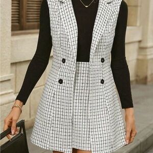 Chic Black and White Plaid Two Piece Set